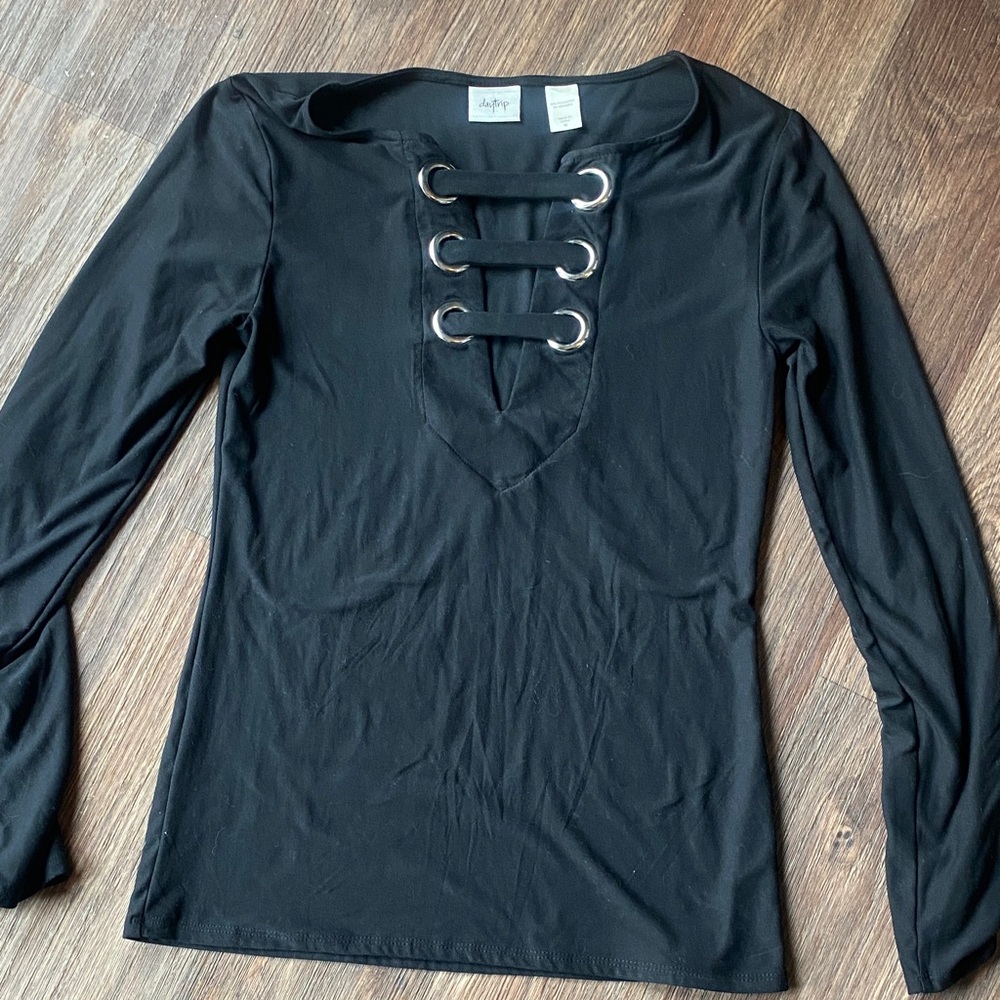 Daytrip Black Long Sleeve Top with Metal Accents